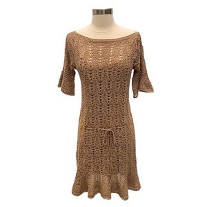 Crochet Knit Short Sleeve Boho Mini Dress / Beach Cover Up